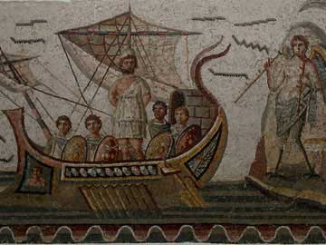 Ο Οδυσσέας και οι Σειρήνες. Ψηφιδωτό, π. 260 μ.Χ. Μουσείο Bardo, Τυνησία