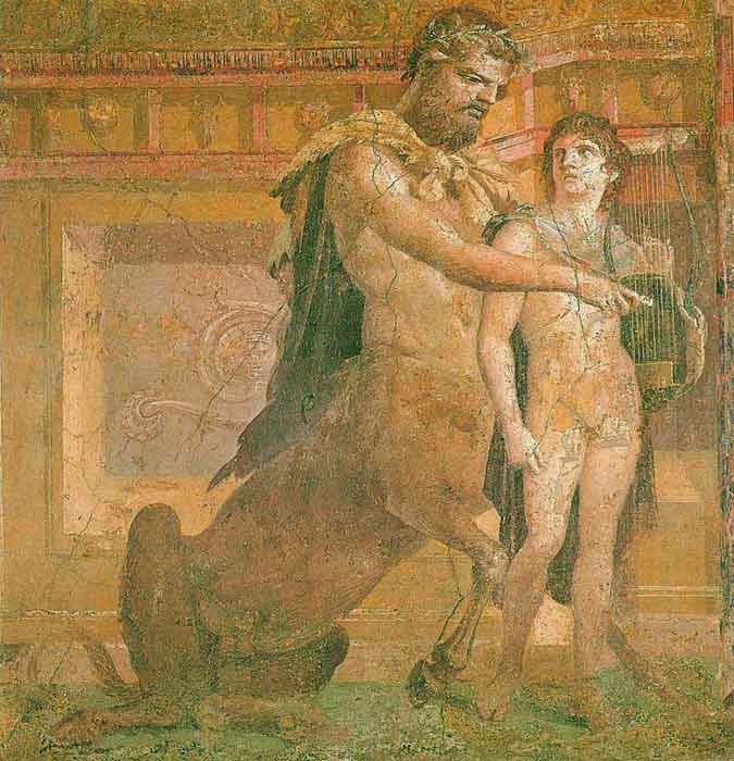 Ο κένταυρος Χείρωνας και ο Αχιλλέας (λεπτομέρεια από ρωμαϊκό ψηφιδωτό). Εθνικό Αρχαιολογικό Μουσείο, Νάπολη.
