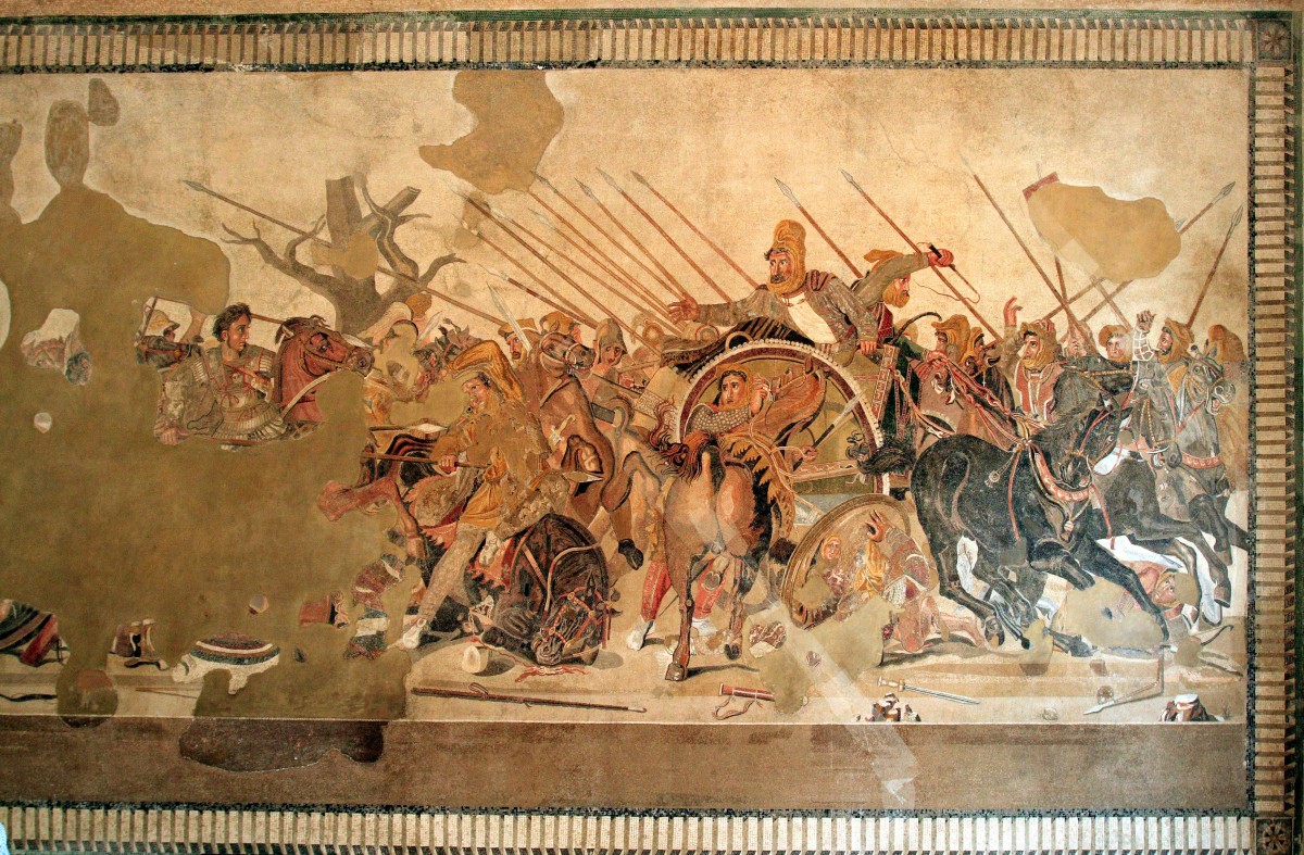Ο Μέγας Αλέξανδρος μάχεται με τον Δαρείο, ψηφιδωτό από την Πομπηία. 