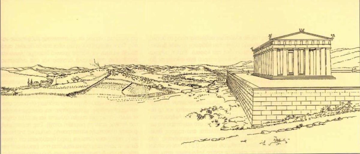 Αναπαράσταση του ναού της Αθηνάς Παλληνίδος. Σχέδιο Μ. Κορρέ.