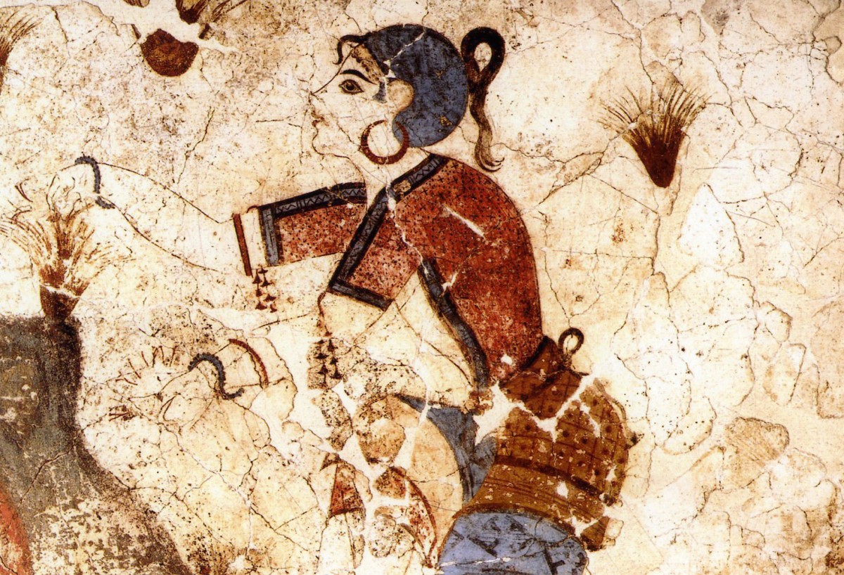 Εικ. 1. Κροκοσυλλέκτρια στο Ακρωτήρι της Θήρας, 1650 π.Χ. Μουσείο Προϊστορικής Θήρας.