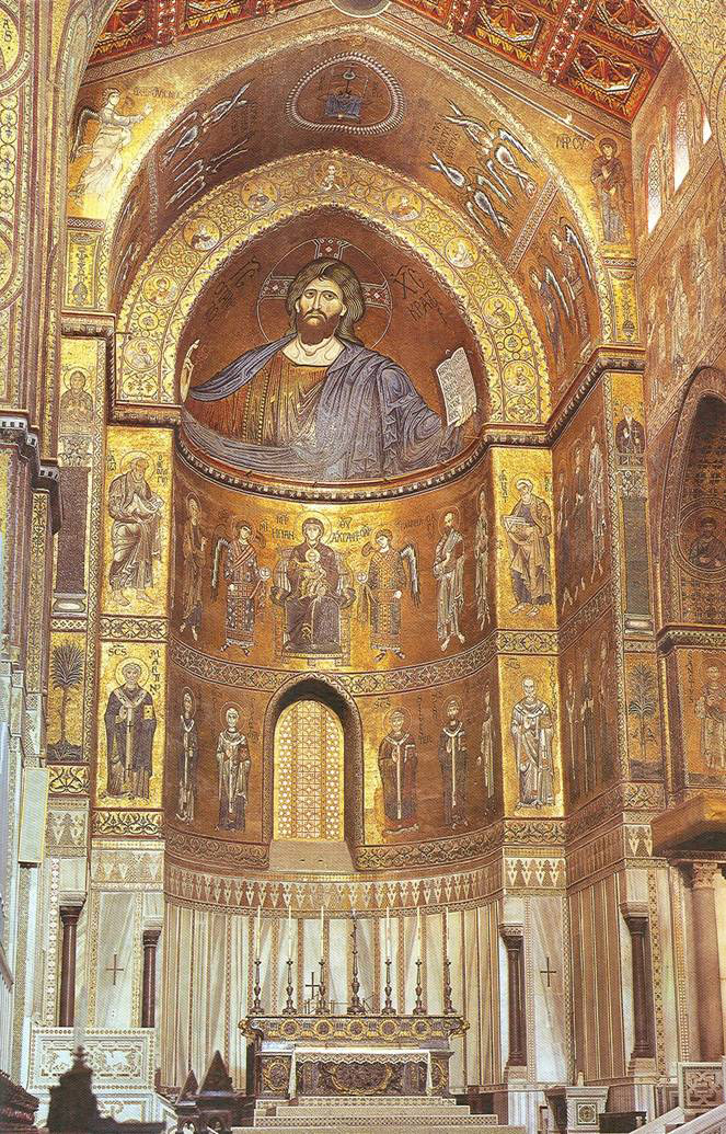 Εικ. 8. Σικελία, Τσεφαλού. Καθεδρικός ναός, ψηφιδωτή διακόσμηση της αψίδας του ιερού (1148 μ.Χ.). 