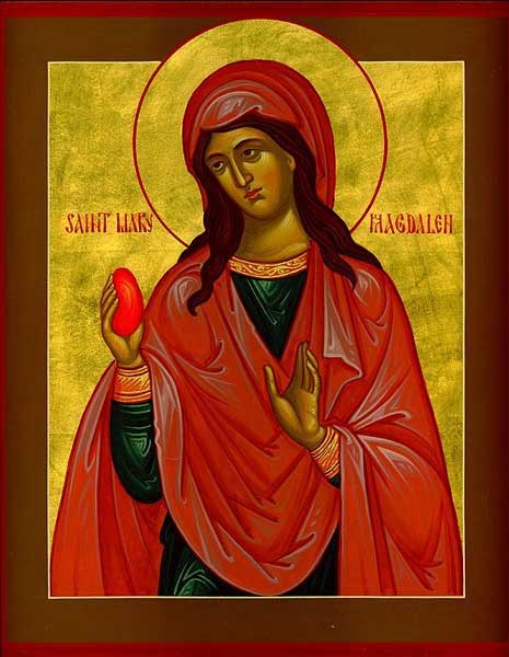 Βυζαντινή εικόνα, όπου η Μαρία Μαγδαληνή παριστάνεται να κρατεί κόκκινο αυγό.