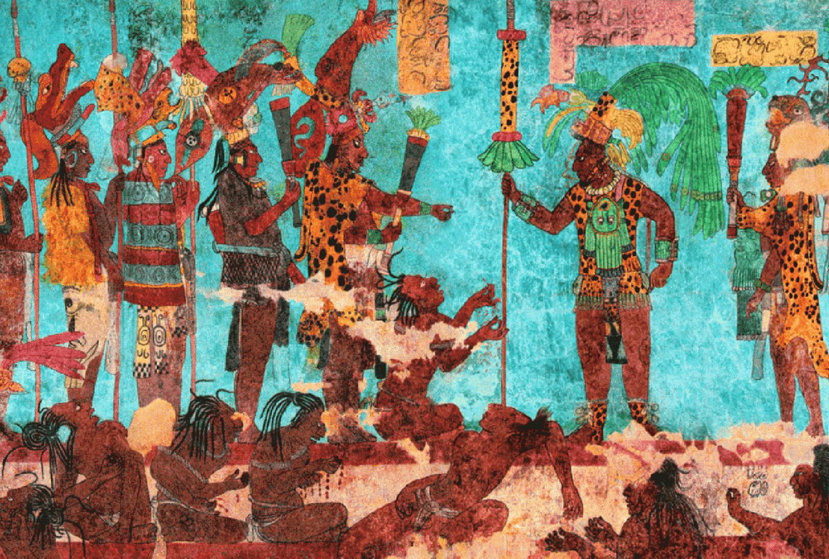 Τελετουργική θανάτωση νικημένων εχθρών σε προκολομβιανή τοιχογραφία.
