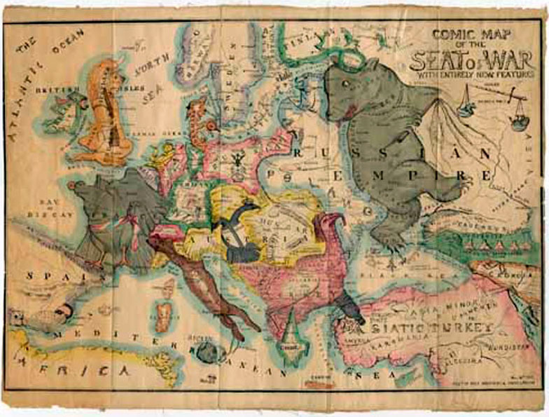 Σατιρικός χάρτης της Ευρώπης από τη συλλογή του καθηγητή Παναγιώτη Σουκάκου.