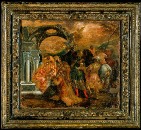 Η Προσκύνηση των Mάγων, ενυπόγραφη δημιουργία της κρητικής περιόδου του Δομήνικου Θεοτοκόπουλου, 1565-1567. Mουσείο Μπενάκη.