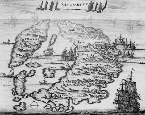Χάρτης της Σαντορίνης από τον Olfert Dapper.