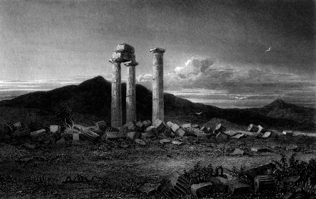 Ο ναός του Διός στη Νεμέα, το 1829. Χαρακτικό από το βιβλίο του W.H. Williams «Select Views In Greece With Classical Illustrations». 