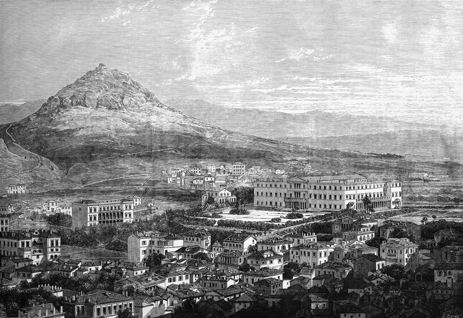 Άποψη της Αθήνας με τα ανάκτορα στο βάθος.