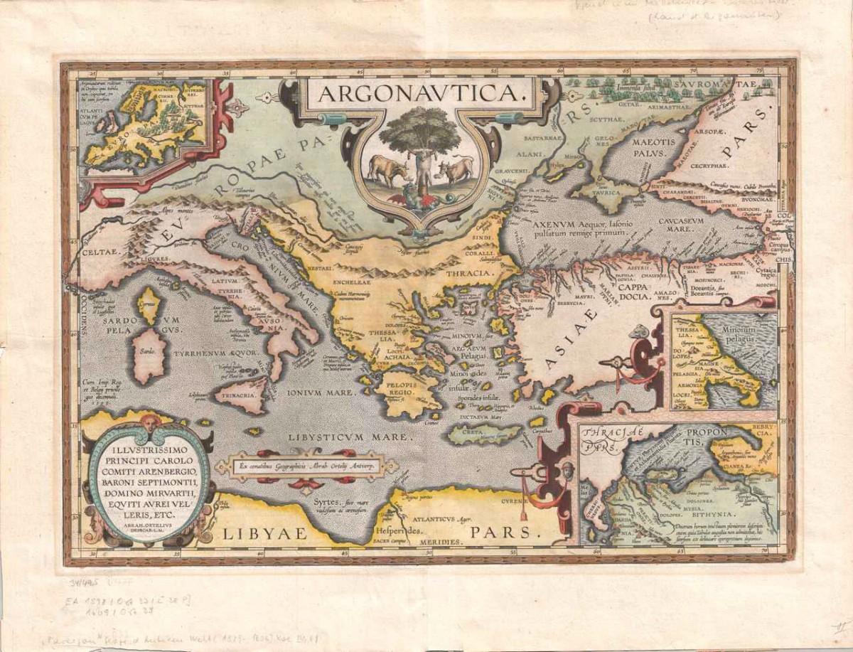 Abraham Ortelius (1527-1598), «Argonautica», Αμβέρσα, 1603, επιχρωματισμένη χαλκογραφία, 34x49 εκ. Συλλογή Π.Ν. Σουκάκου.