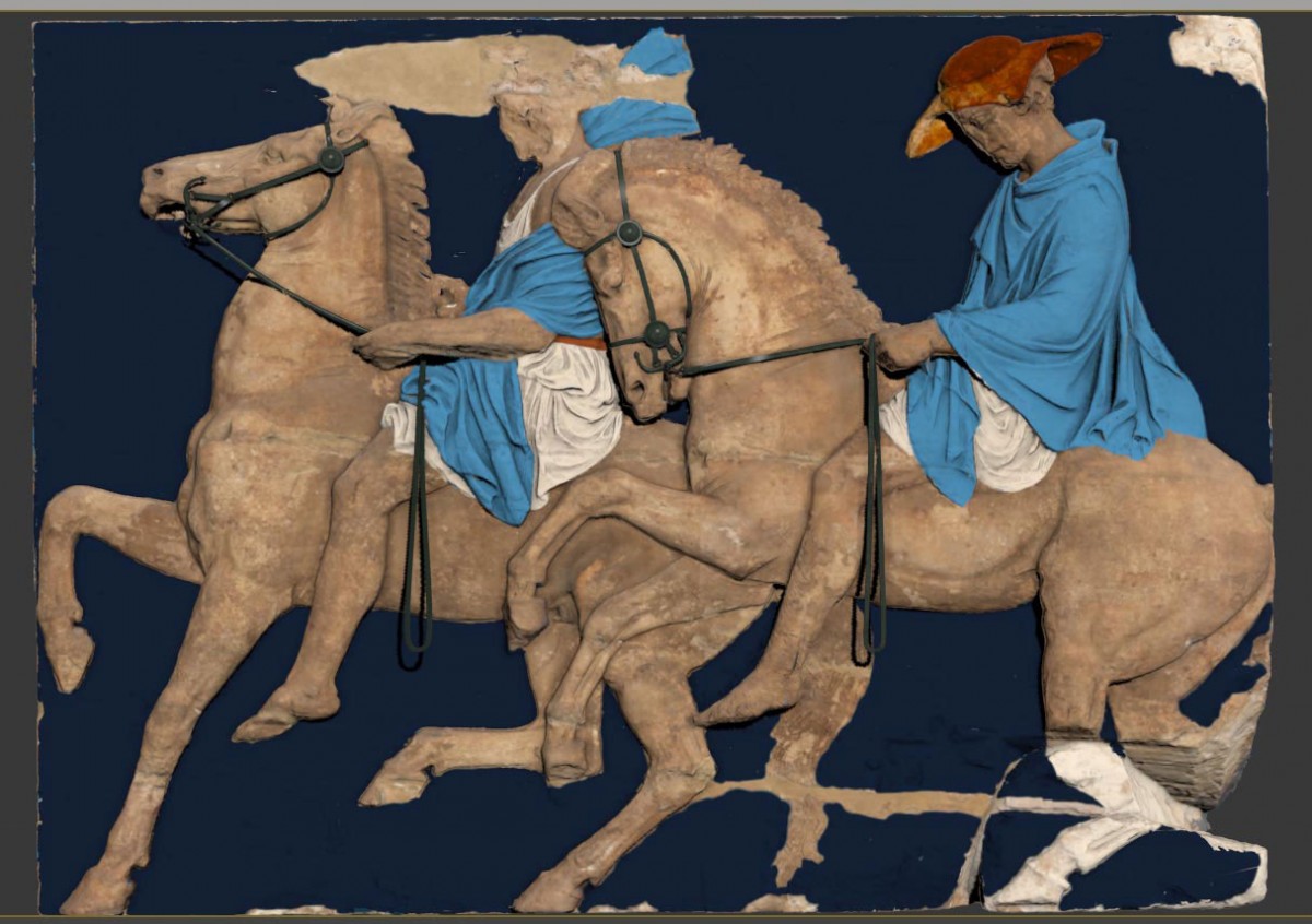 Ιππείς της δυτικής ζωφόρου του Παρθενώνα. Τρισδιάστατη ψηφιακή εικόνα (© Μουσείο Ακρόπολης).