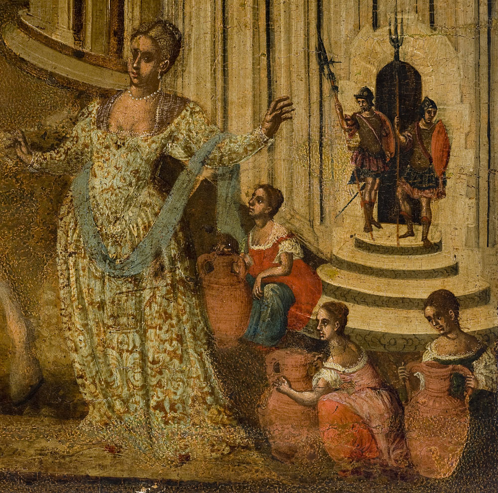 Λεπτομέρεια φορητής εικόνας με παράσταση αγίου Γεωργίου δρακοντοκτόνου, ζωγράφος Γεώργιος Κλόντζας, τέλη 16ου αι., Βυζαντινό και Χριστιανικό Μουσείο, ΒΧΜ 01555.