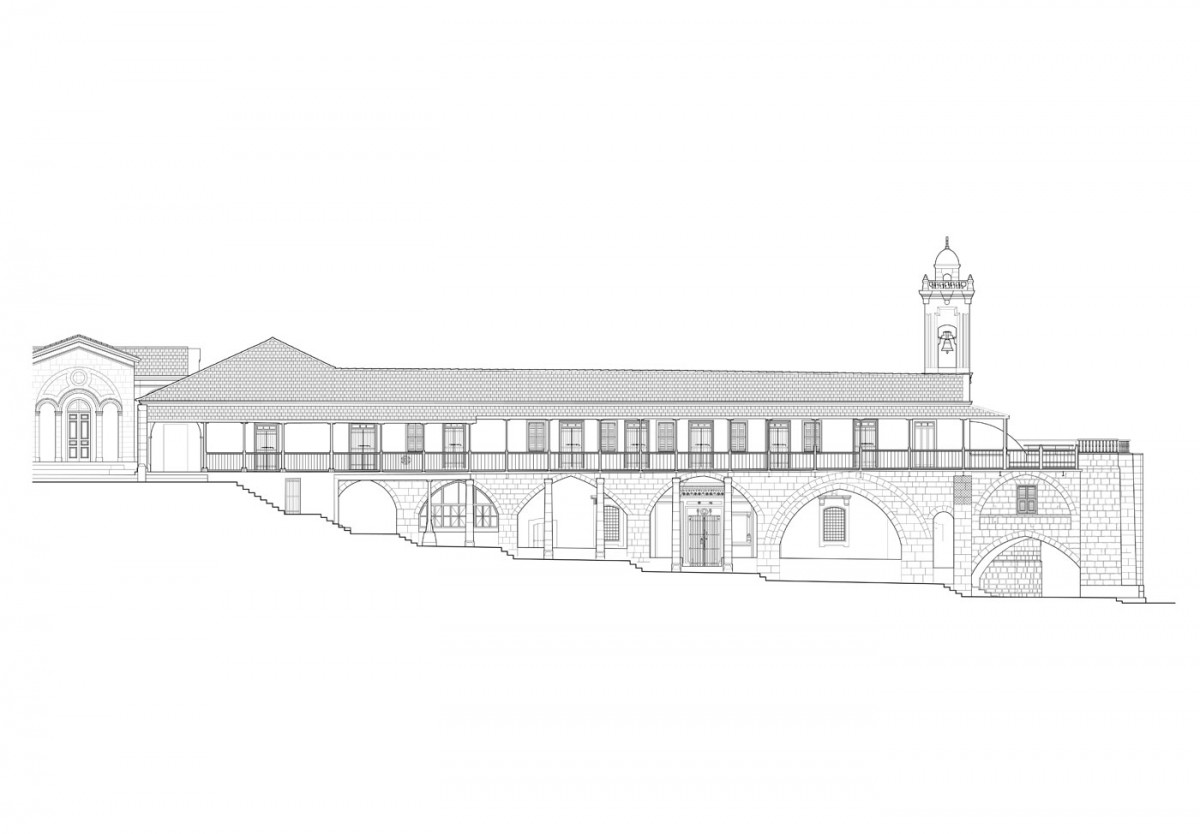 Σχέδιο της νότιας όψης της Μονής Αποστόλου Ανδρέα στην Καρπασία (φωτ. ΑΠΕ-ΜΠΕ).