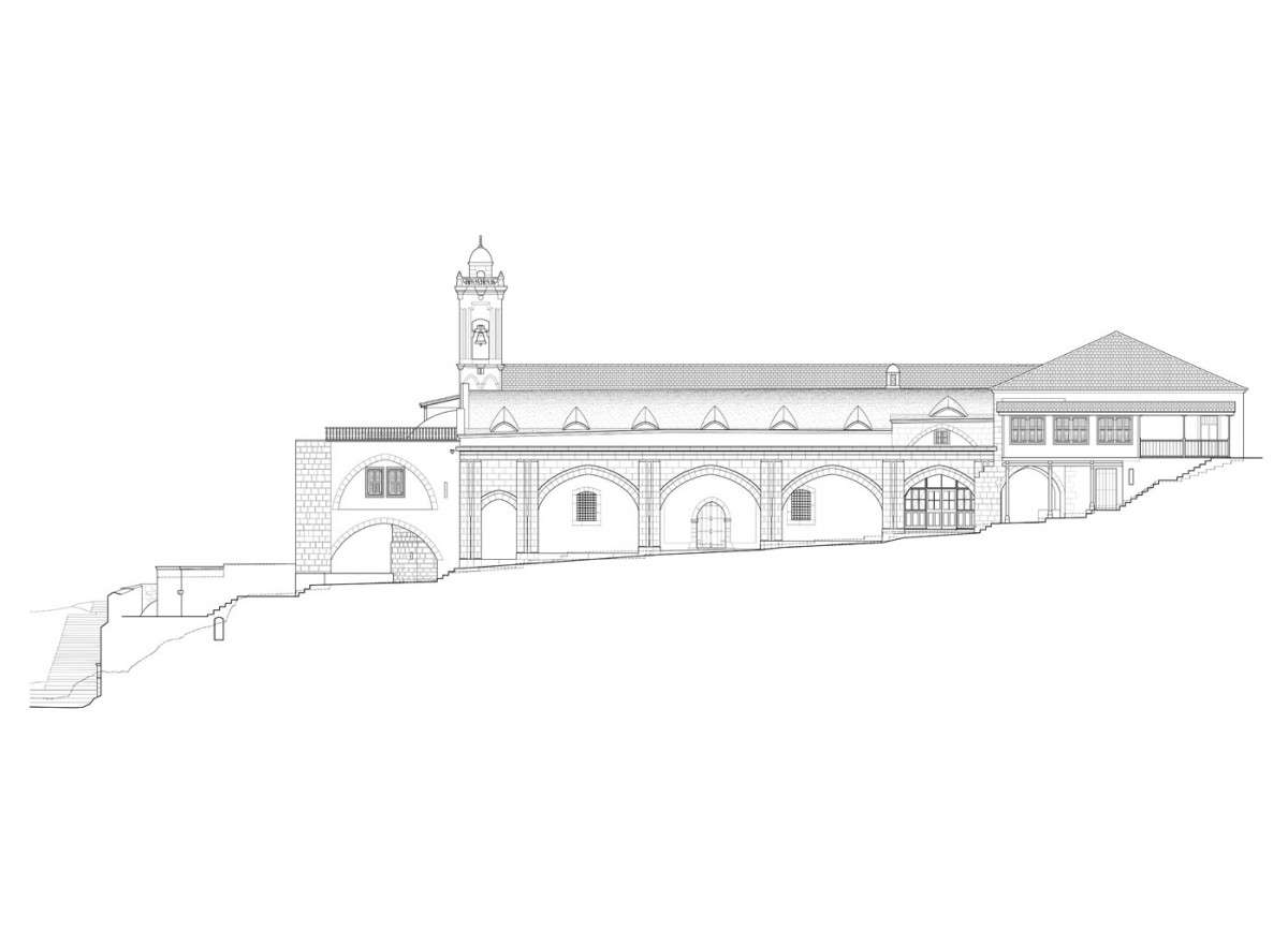Σχέδιο της βόρειας όψης της Μονής Αποστόλου Ανδρέα στην Καρπασία (φωτ. ΑΠΕ-ΜΠΕ).