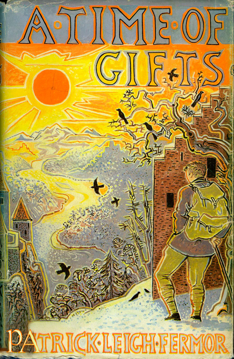 Εξώφυλλο του βιβλίου A time of gifts, του Patrick Leigh Fermor που εκδόθηκε το 1977, σχεδιασμένο από τον John Craxton.