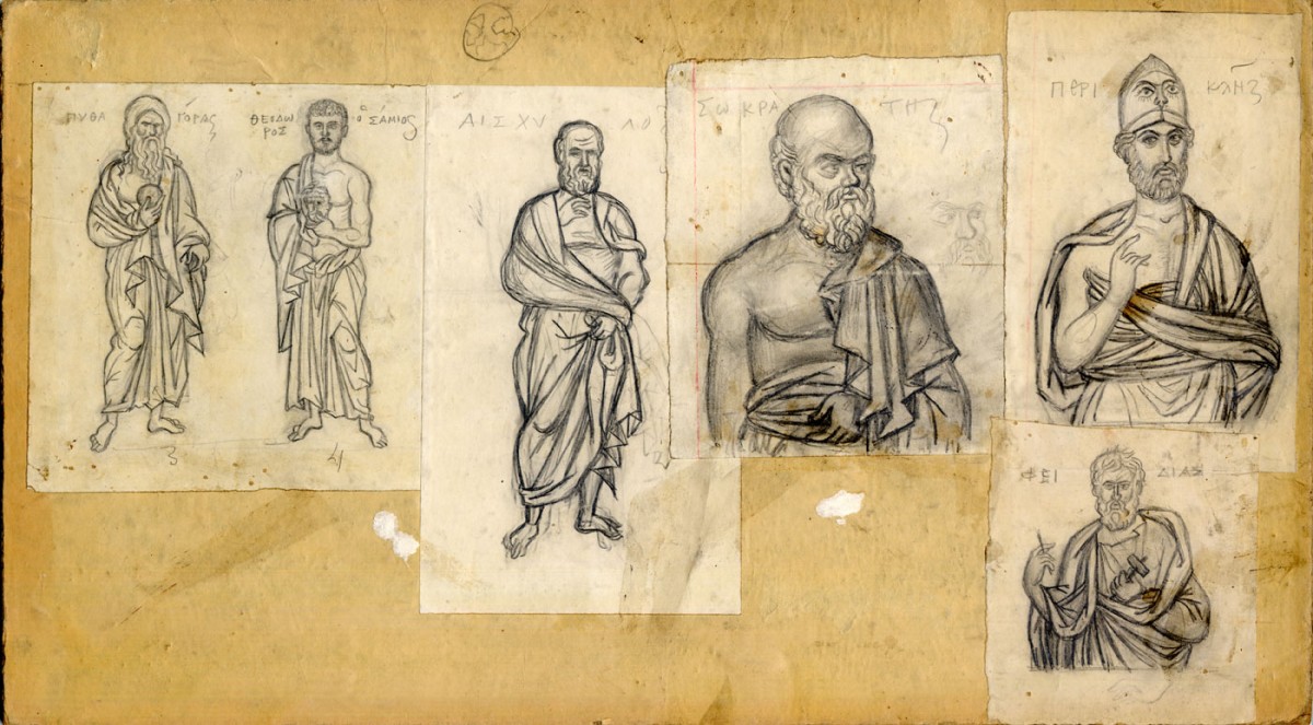 Φώτης Κόντογλου, Σχέδιο διακόσμησης Δημαρχείου, μολύβι σε χαρτόνι. Δημοτική Πινακοθήκη Αθηνών.