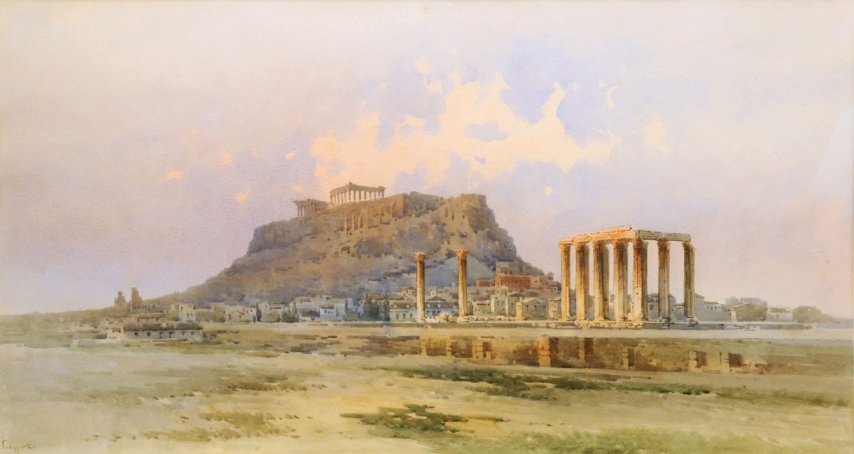 Άγγελος Γιαλλινάς, Ακρόπολη, υδατογραφία σε χαρτί. Δημοτική Πινακοθήκη Αθηνών.