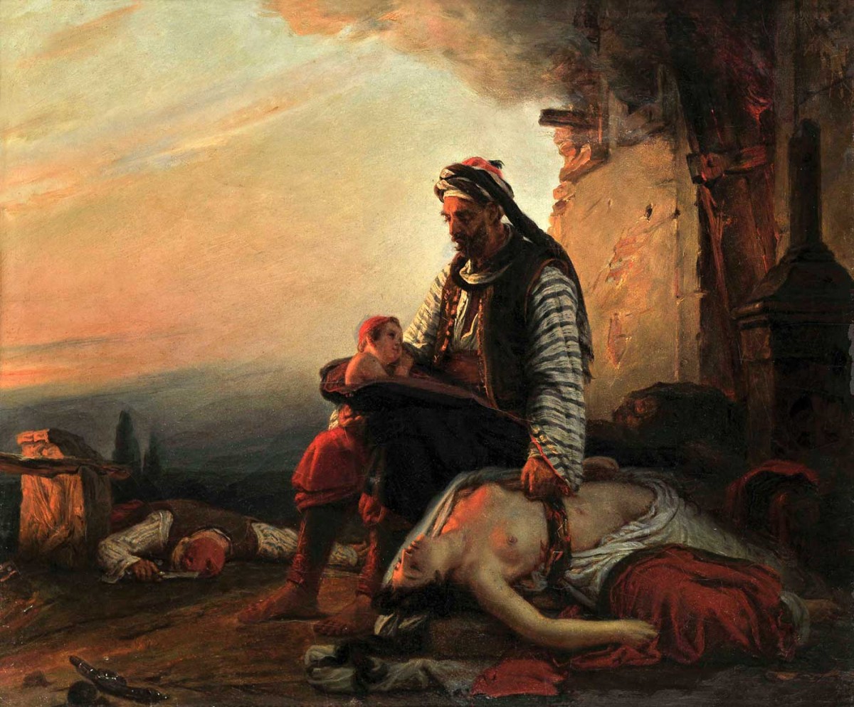 Θέμα εμπνευσμένο από τη σφαγή της Σαμοθράκης, Jean-Baptiste Vinchon.
Eλαιογραφία σε μουσαμά.