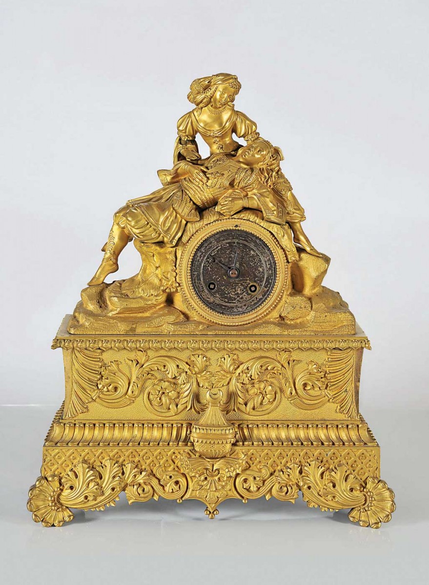 Ο Λόρδος Βύρωνας στην αγκαλιά της Ελλάδος. Επιτραπέζιο επίχρυσο ρολόι, 1830-40.