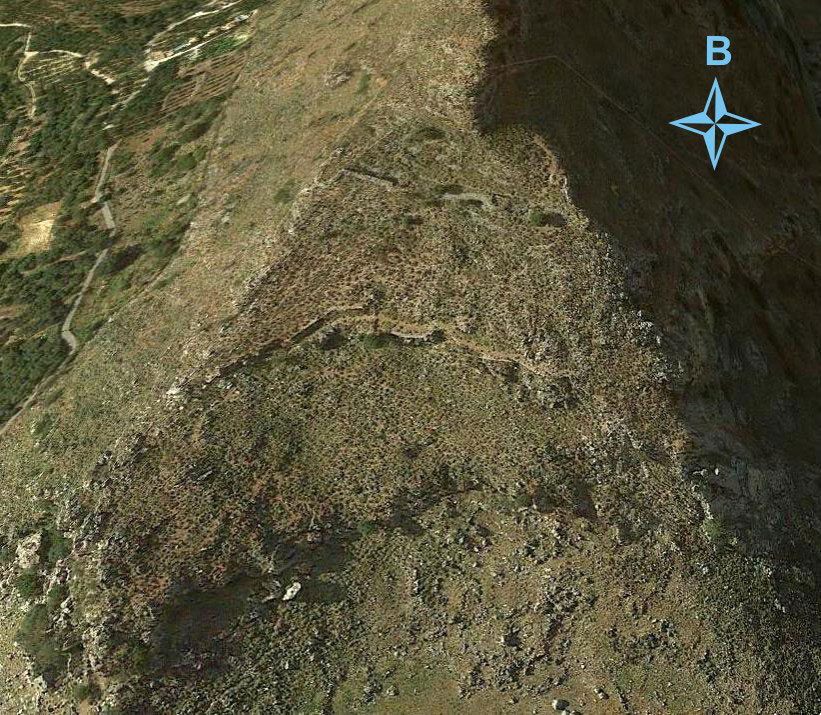 Εικ. 12. Η οχυρωμένη έκταση στη Μαλάθυρο Κισάμου. (Google Earth 2014)