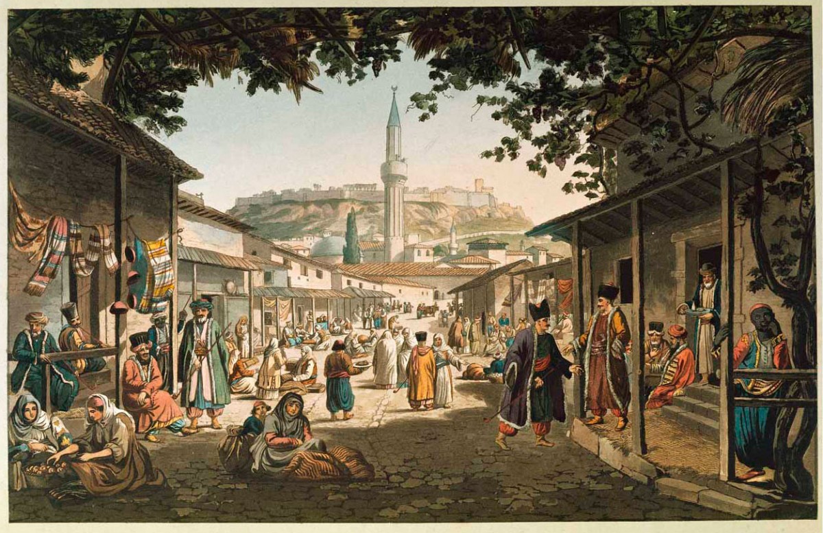 Το παζάρι της Αθήνας. Edward Dodwell (1767-1832), «Views in Greece from drawings by Edward Dodwell», London: Rodwell and Martin, 1821 (φωτ. Γεννάδειος Βιβλιοθήκη).