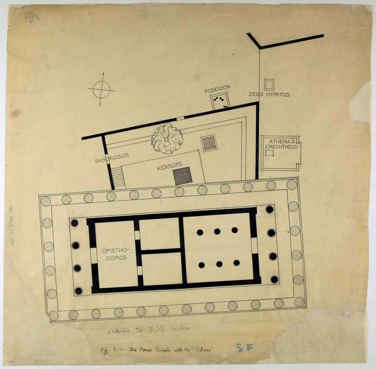 Εικ. 12. Αρχιτεκτονικό σχέδιο (1930-1940) του William Bell Dinsmoor, το οποίο ανήκει στην Αμερικανική Σχολή Κλασικών Σπουδών. Μετά την ολοκλήρωση των εργασιών συντήρησης (φωτ. Μουσείο Μπενάκη).