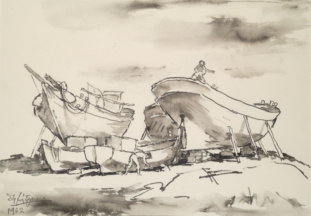 Δημήτρης Δάβης, «Καρνάγιο», 1962. Μελάνι και αραιωμένο μελάνι σε χαρτί, 24x34 εκ. 