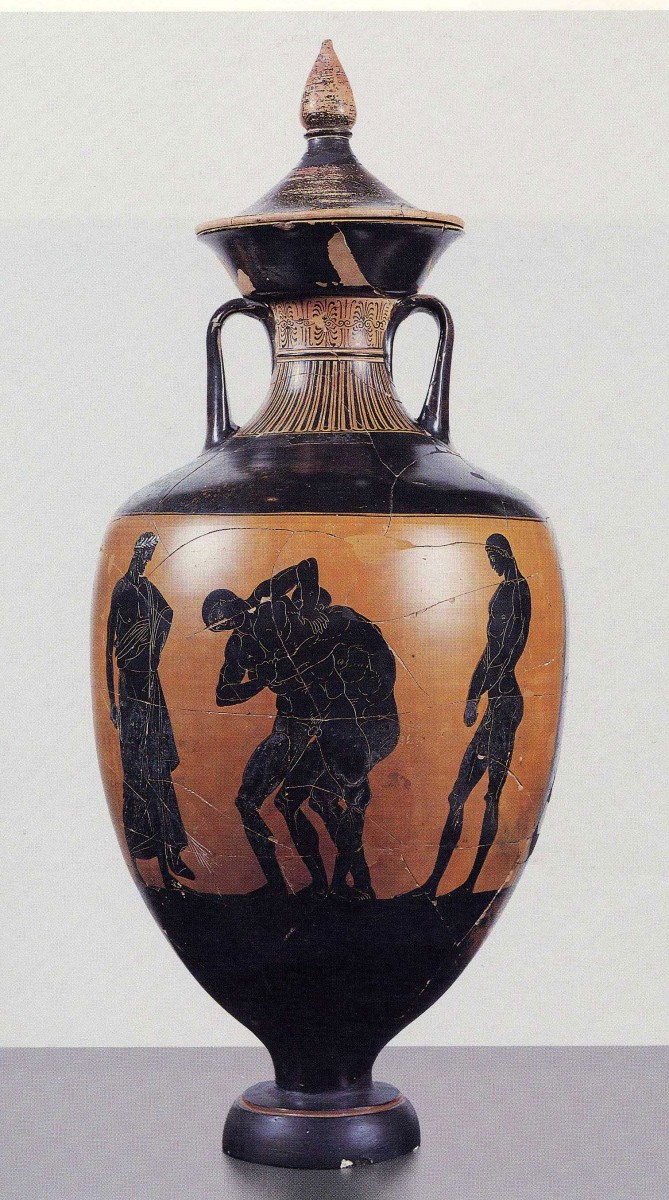 Σκηνή πάλης σε παναθηναϊκό αμφορέα του 4ου αι. π.Χ. από την Ερέτρια.