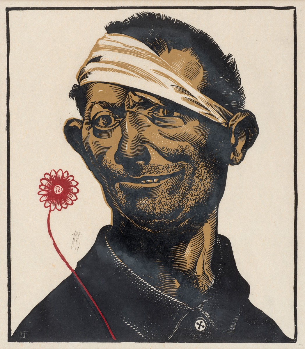 Τάσσος, «Ο  τρελός», 1939-43. Δίχρωμη ξυλογραφία 33,4x28,8 εκ.