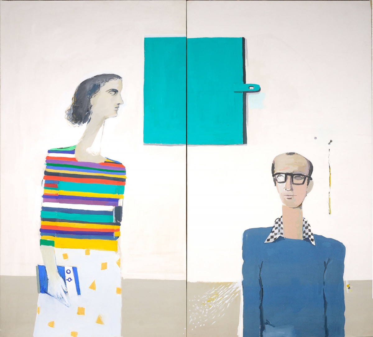 «Ο Μαγκάκης και η σύζυγός του», έργο του Δημοσθένη Κοκκινίδη, 1968-1969. Ακρυλικό σε καμβά (δίπτυχο), 177x97,5 εκ. (το καθένα).