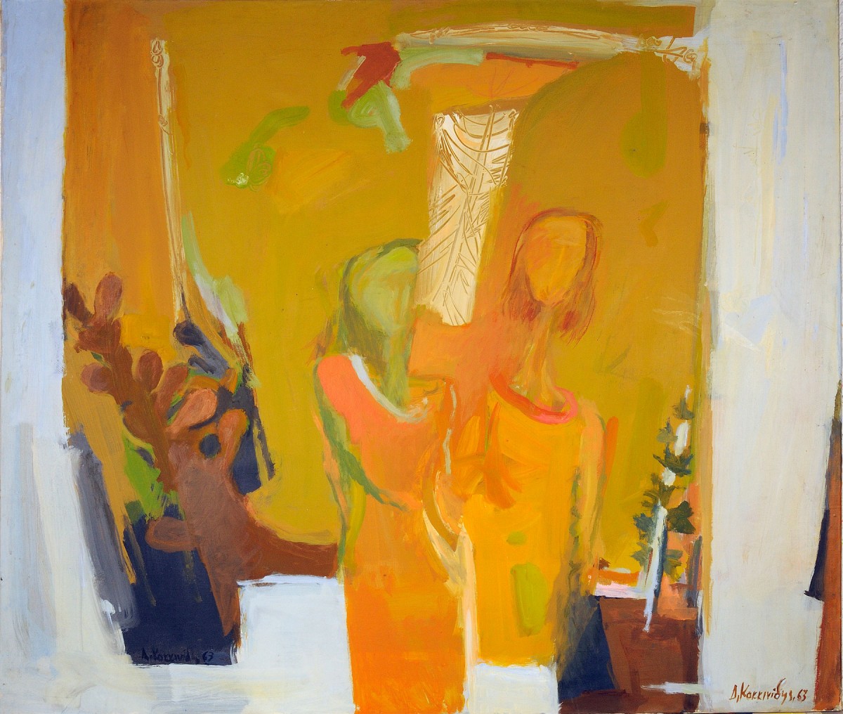 «Δύο μορφές», έργο του Δημοσθένη Κοκκινίδη, 1963. Κόλλα σε καμβά, 129x149 εκ.