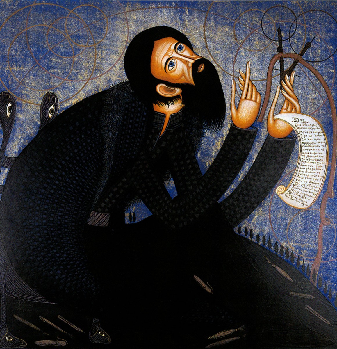 Γιάννης Μητράκας. Σειρά Χρόνος, Το έτος (Ποίηση: 2005 χρώματα αυγού σε ξύλο ενδεδυμένο με ύφασμα μεταποιημένο σε καμβά 100x100 εκ.).