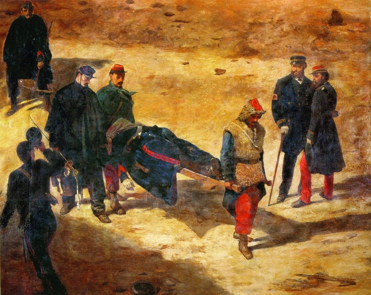 Henri Félix Emmanuel και Paul Philippoteaux, «Σκηνή μάχης». Λάδι σε μουσαμά, 2,70x3,36 μ. Συλλογή Τελλογλείου (φωτ. Τελλόγλειο Ίδρυμα του ΑΠΘ).