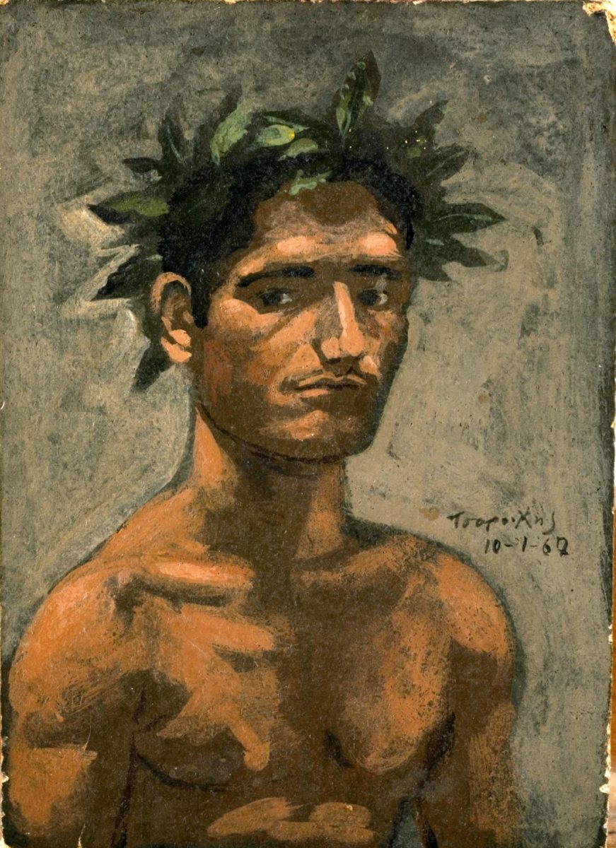 Γιάννης Τσαρούχης, «Στεφανωμένος αθλητής», 1967. Ακρυλικό νοβοπάν, 18x13 εκ. Ίδρυμα Γιάννη Τσαρούχη, αρ. ευρ. 688.