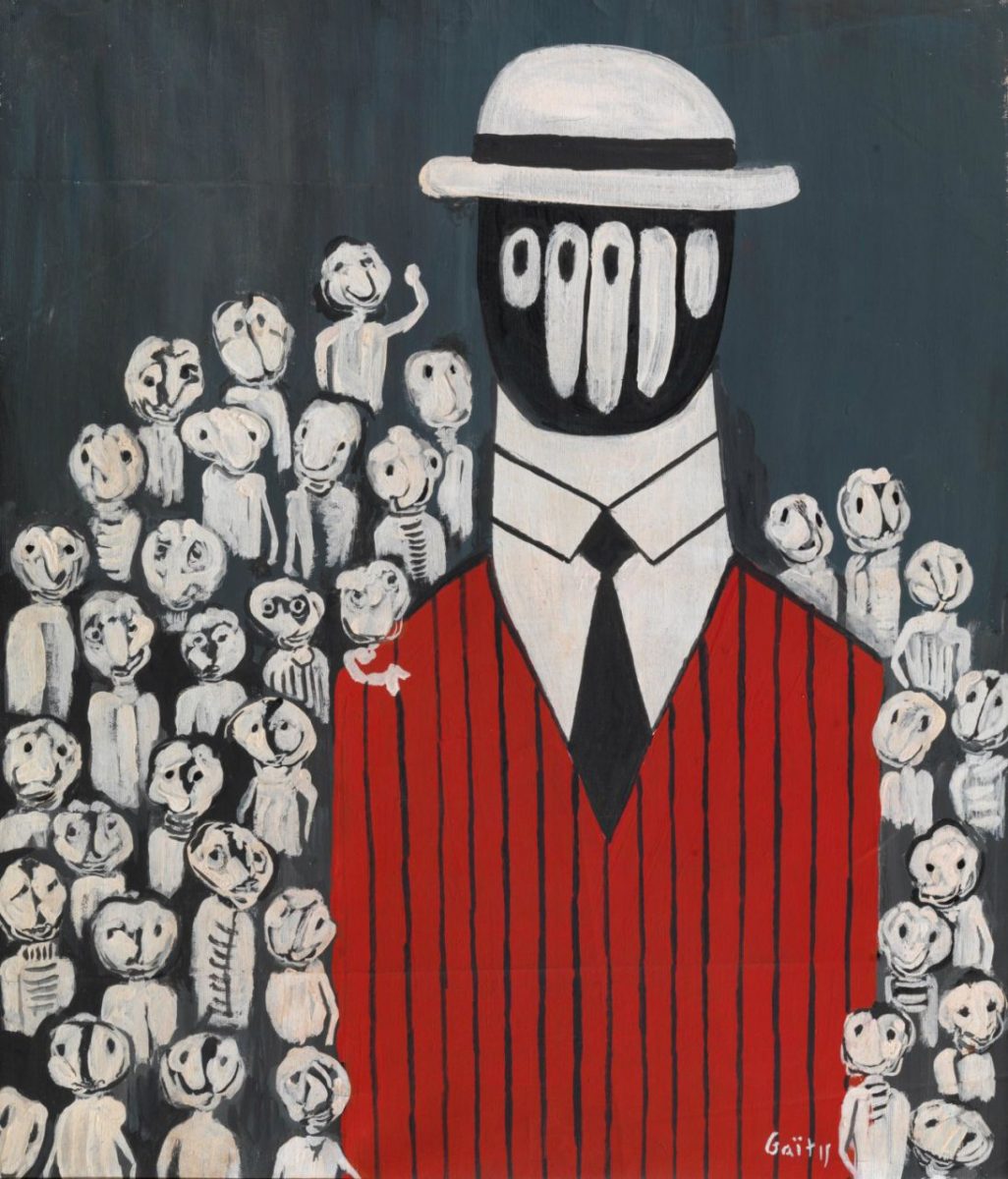 Γιάννης Γαΐτης, «Κόκκινο ανθρωπάκι με μυρμήγκια», λάδι σε καμβά, 58x50 εκ.