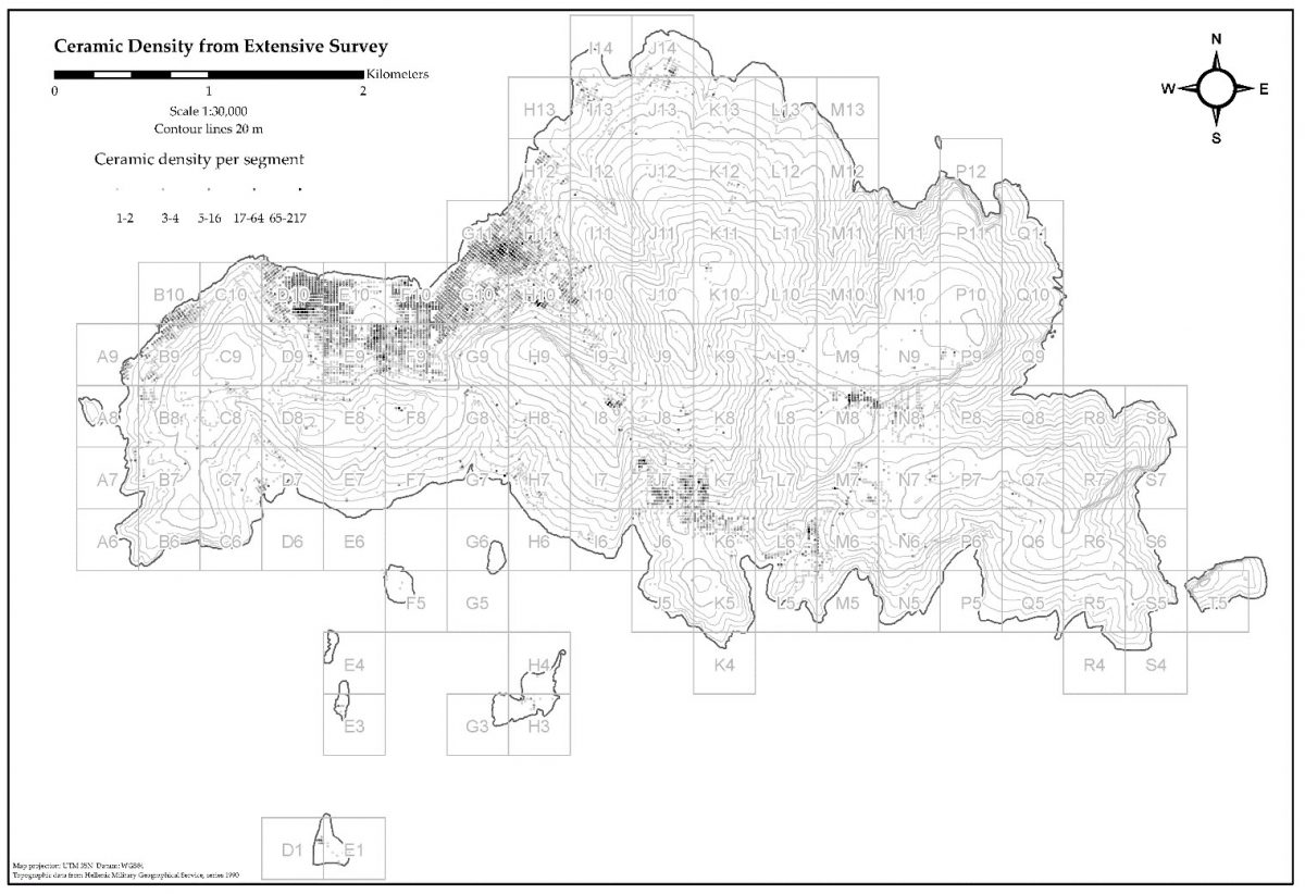 Η έρευνα επιφανείας της Κέρου: H πυκνότητα της κεραμικής σε όλες τις περιόδους.