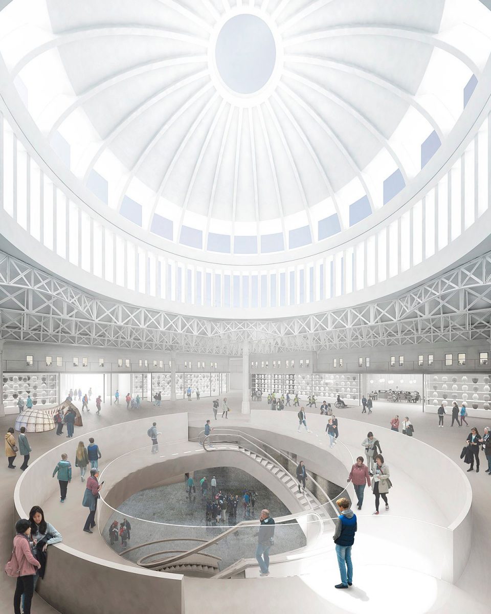 Το σχέδιο των αρχιτεκτόνων Στάντον Γουίλιαμς και Ασίφ Καν για το νέο μουσείο προβλέπει να γεμίσει φως η είσοδος λόγω ενός «θόλου ορόσημο», ενώ ελικοειδείς ανελκυστήρες θα οδηγούν σ' έναν αχανή χώρο, όπου θα φιλοξενούνται οι συλλογές.