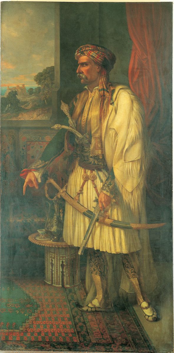 Προσωπογραφία Έλληνα αγωνιστή, ίσως του Θεόδωρου Κολοκοτρώνη. Ελαιογραφία άγνωστου, Γερμανού μάλλον ζωγράφου, απότμημα ευρύτερης σύνθεσης, όπως αποκαλύφθηκε μετά τον καθαρισμό. Μουσείο Μπενάκη.