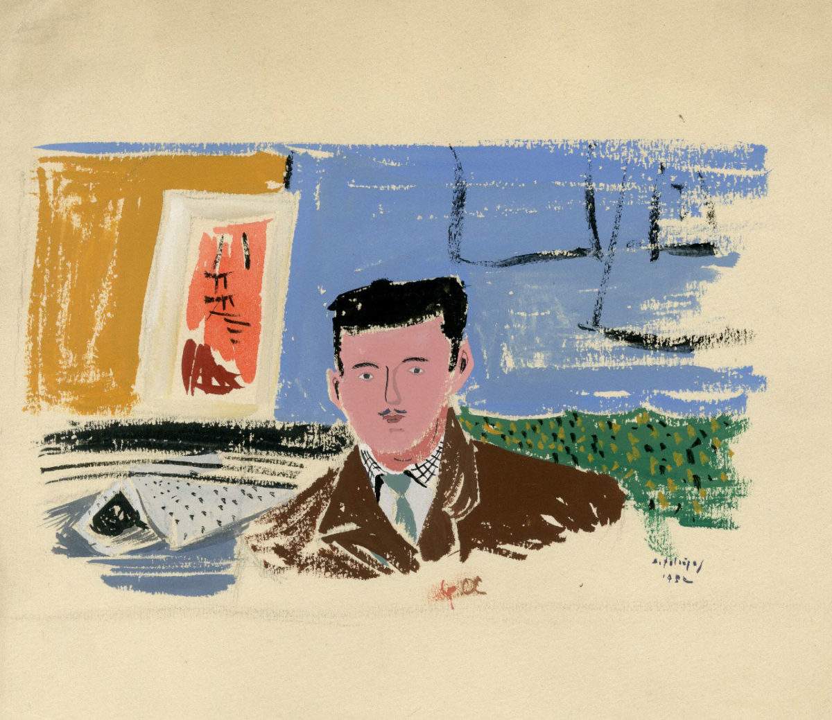 Δημήτρης Α. Φατούρος, «Πορτραίτο άνδρα», 1952. Τέμπερα σε χαρτί, 35,5x25,5 εκ. 