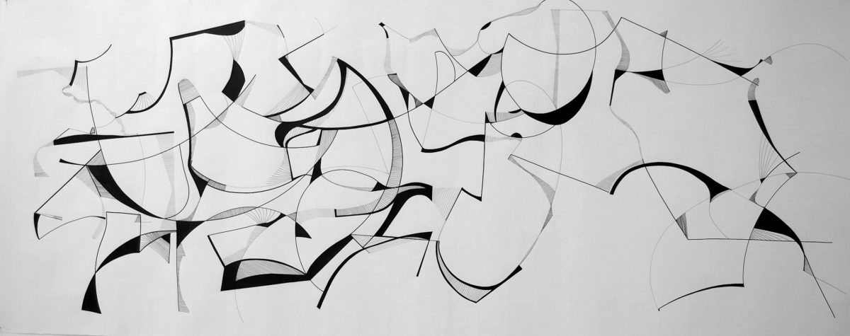 Μαρία Ζησοπούλου, «Σύνθεση από φόρμες και γραμμές», μαρκαδοράκι σε χαρτί.