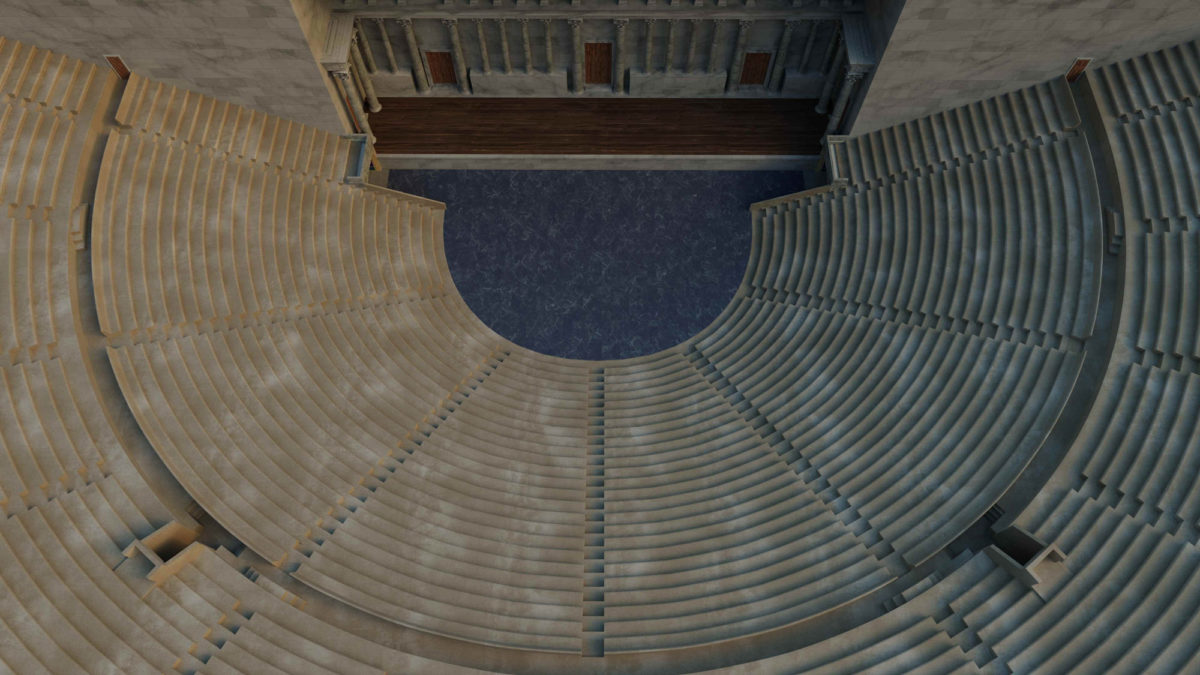 Εικόνα του προτύπου εικονικής πραγματικότητας της Αντωνίνειας φάσης του θεάτρου (φωτ.: Τμήμα Αρχαιοτήτων Κύπρου).