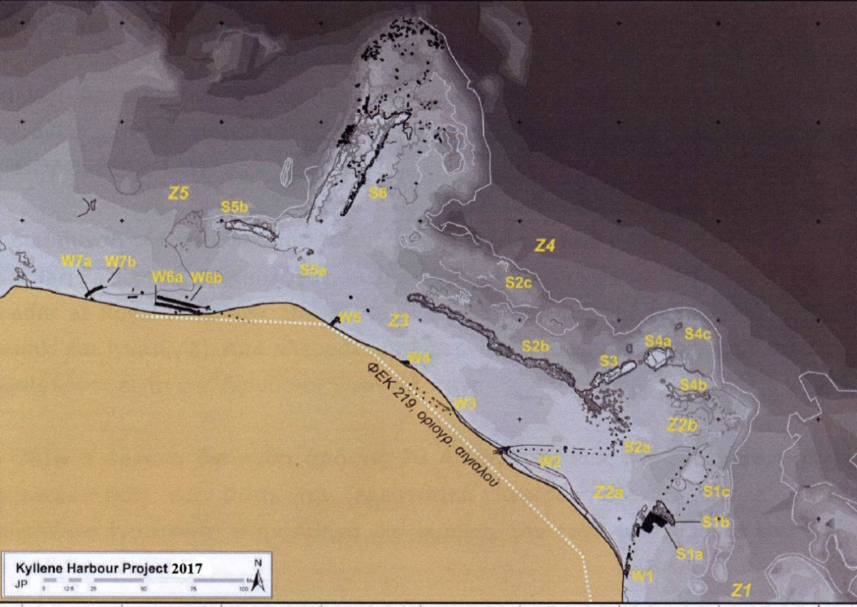 Κυλλήνη–Γλαρέντζα.  Οι μεσαιωνικές λιμενικές εγκαταστάσεις και η θεμελίωση του πύργου των ελληνιστικών χρόνων (φωτ. ΥΠΠΟΑ).
