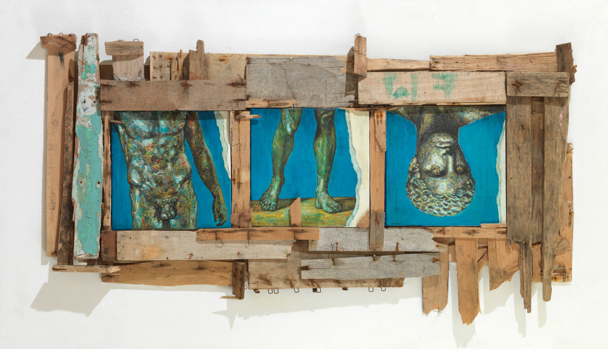 Γιάννης Ψυχοπαίδης, «Κερματισμένη Μνήμη», μικτή τεχνική, 140x76 εκ., 2005.