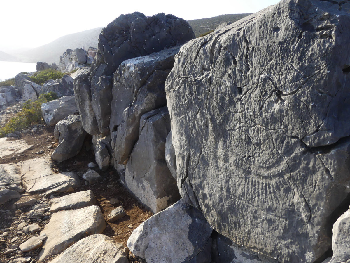 Βραχογραφίες πλοίων στην ακρόπολη.