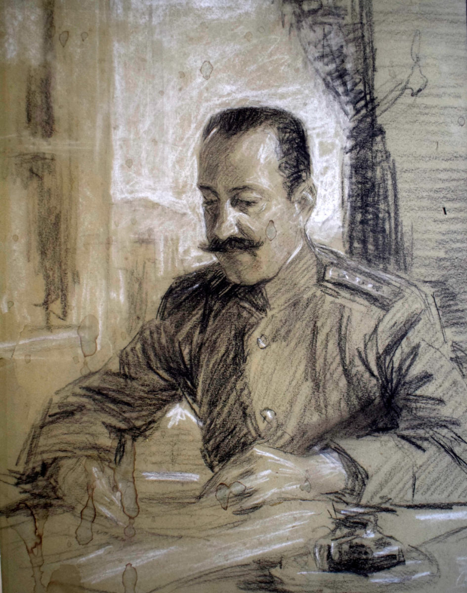 «Ο κος Ρακτιβάν του επιτελείου». Έργο της Θάλειας Φλωρά-Καραβία (φωτ.: Μουσείο Μακεδονικού Αγώνα).