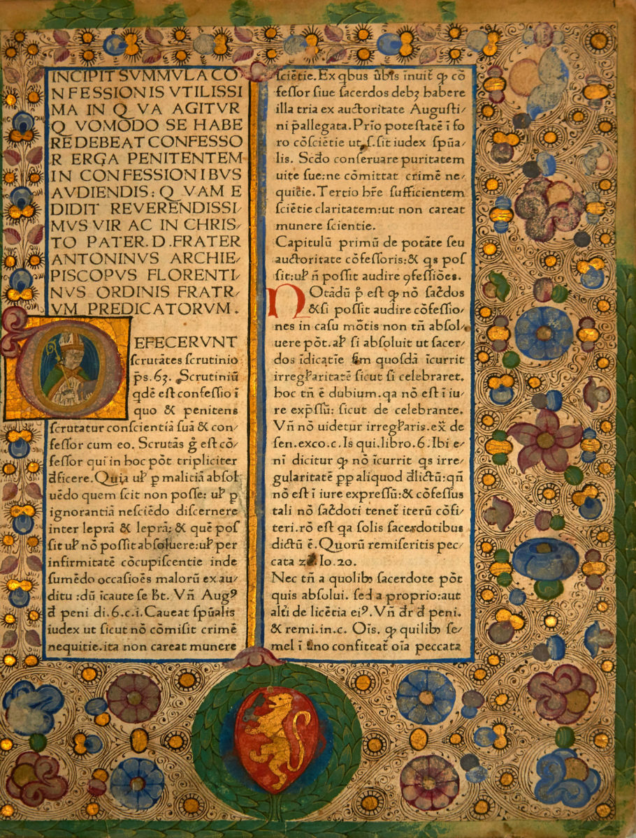 Antoninus Florentinus, «Confessionale: Defecerunt scrutantes scrutinio». Βενετία: Bartholomaeus Cremonensis, 1473. Συλλογή του Ιδρύματος Αικατερίνης Λασκαρίδη.