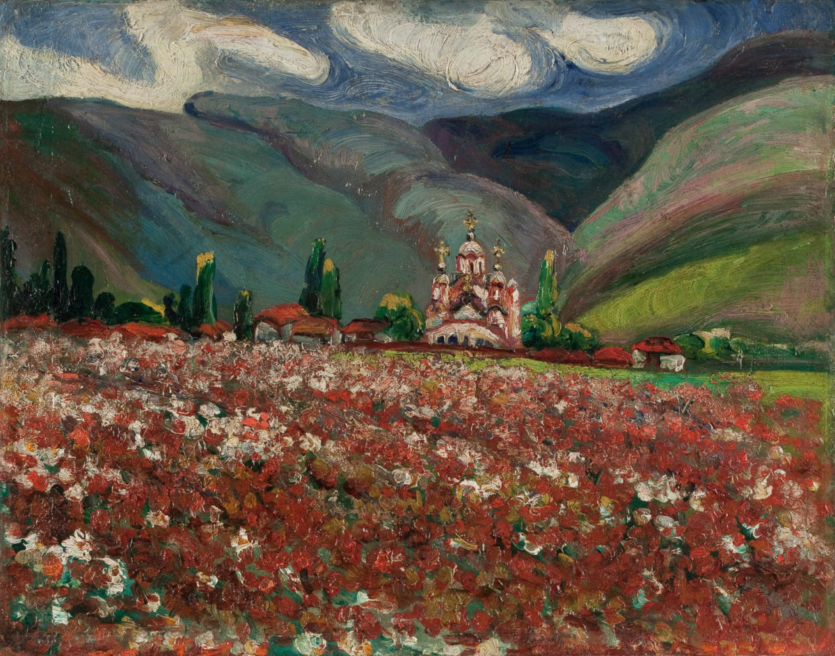 «Η μονή Γκρατσάνιτσα». Έργο της Νάντεζντα Πέτροβιτς (φωτ.: Μουσείο Μακεδονικού Αγώνα).