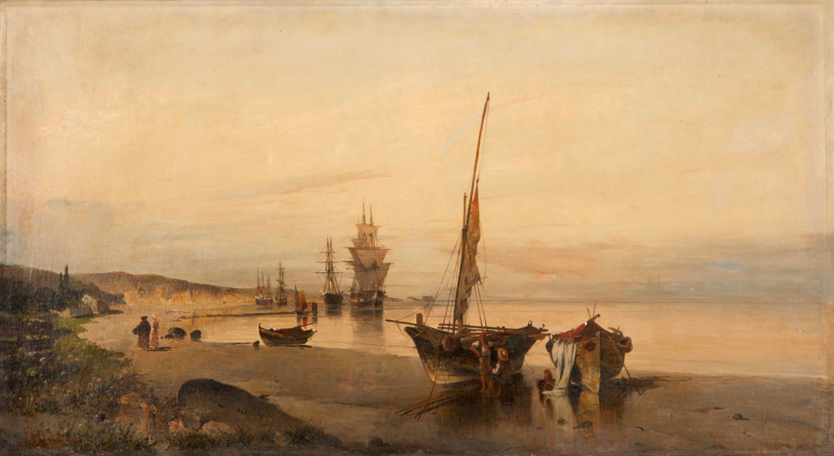 Κωνσταντίνος Βολανάκης, «Περίπατος στο Ηλιοβασίλεμα με πλοία στο βάθος», 1883-1885 (φωτ.: ΑΠΕ-ΜΠΕ).