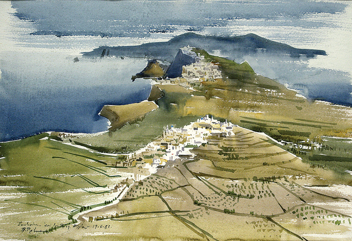 Πάρις Πρέκας, «Η θέα από τον Πύργο», υδατογραφία. Συλλογή Δημήτρη Τσίτουρα.