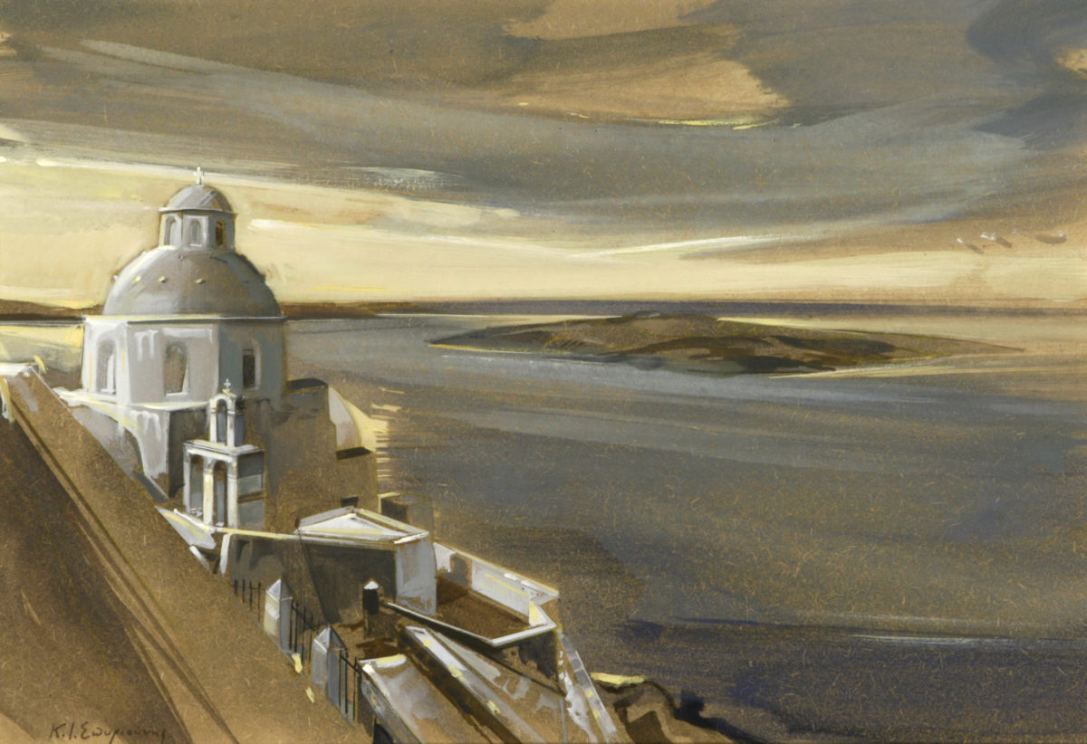 Κώστας Σπυριούνης, «Άγιος Μηνάς», λάδι σε ξύλο. Συλλογή Δημήτρη Τσίτουρα.